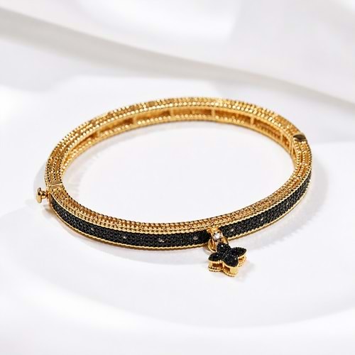 SİYAH ZİRKON TAŞLI GOLD BİLEZİK KELEPÇE