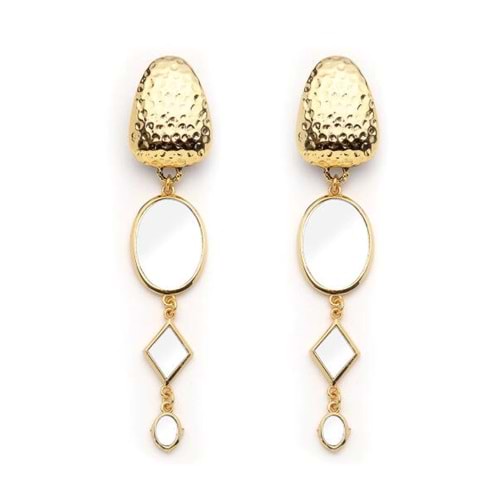 Mirror Ayna Charm Altın Kaplama Klipsli Küpe