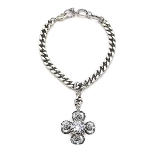 Mystique Zirkon Yonca Charm Gümüş Kaplama Zincir Kolye
