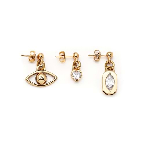 Trio Light Göz, Kalp Charm İğneli Küpe