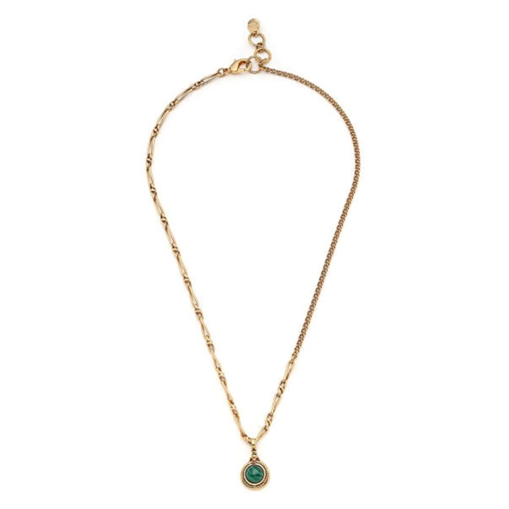 Emerald Soil Malahit Doğaltaş Charm Altın Kaplama Zincir Kolye