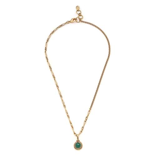 Emerald Soil Malahit Doğaltaş Charm Altın Kaplama Zincir Kolye