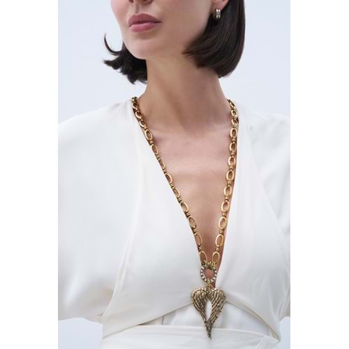 Winged Strength Melek Kanat Charm Zincir Kolye